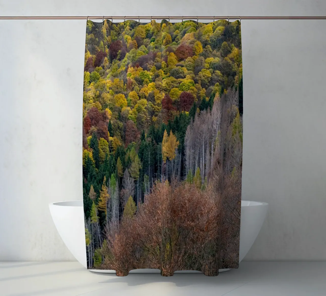 Colourful trees in a forest on a mountain tenda da doccia da anderm