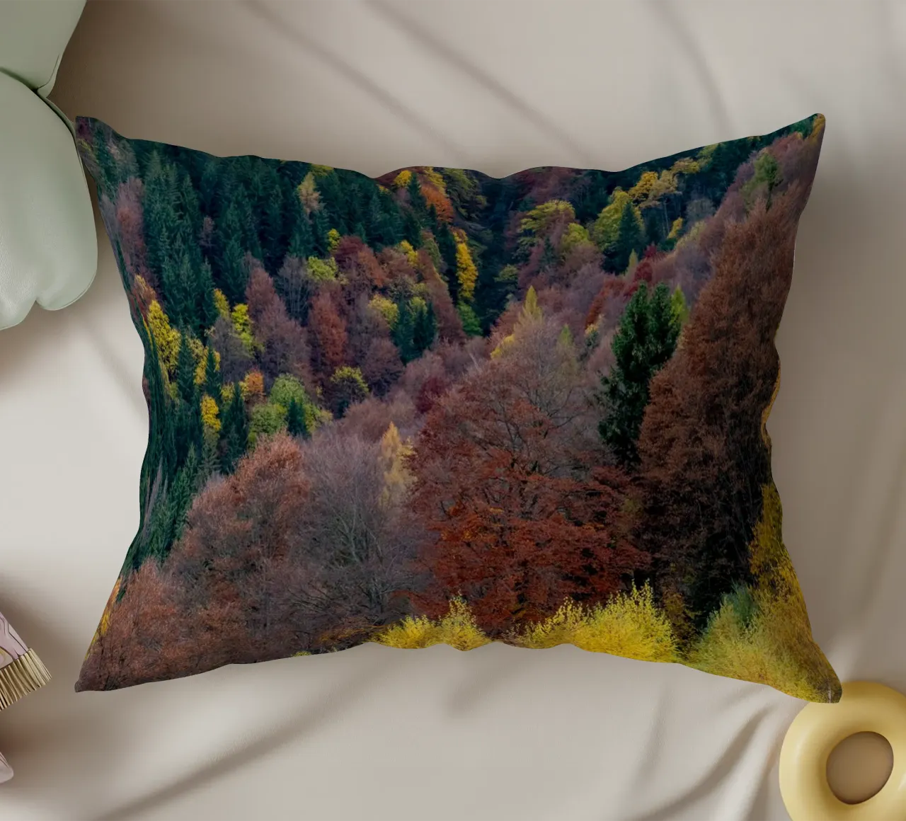 Colourful trees in a forest on a mountain cuscino da anderm