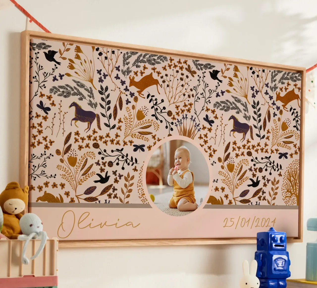 Gepersonaliseerd Boho Woodland Creatures schattig kraamcadeau canvas met Baklijst van Patruschka’s Patterns