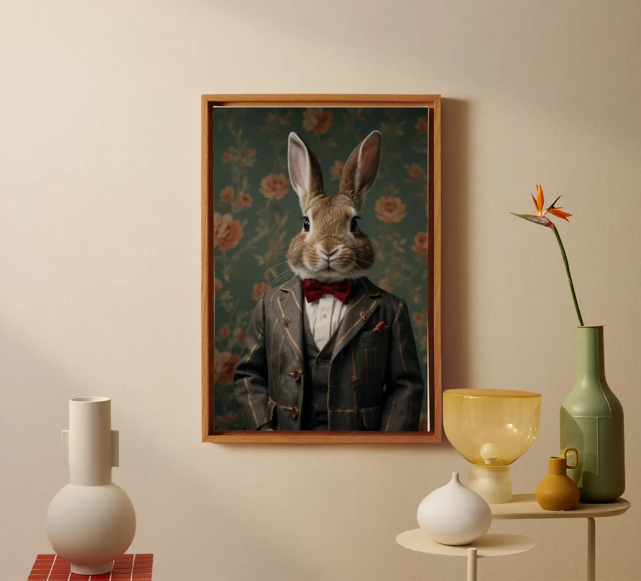 🐇 The Dapper Rabbit 🎩🐰 Fatevi da parte, fashionisti! Questo coniglio tela con Cornice a cassetta da Beasts of Nobility