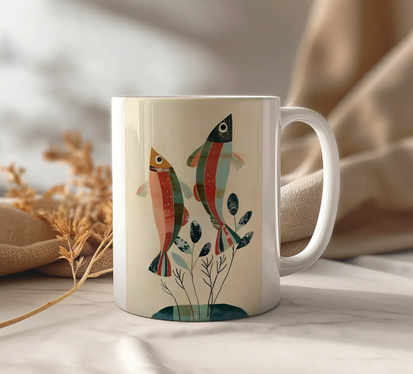 Dancing Fish ceramic mug by softsoul