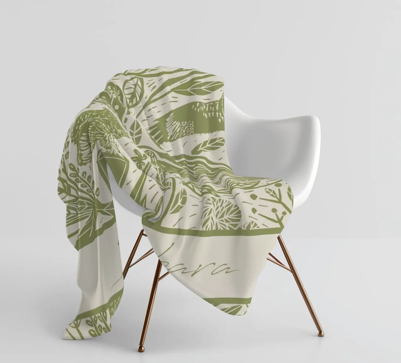 Personalized Boho Linocut Birds – Rustic Art Print fleece blanket by Patruschka’s Patterns