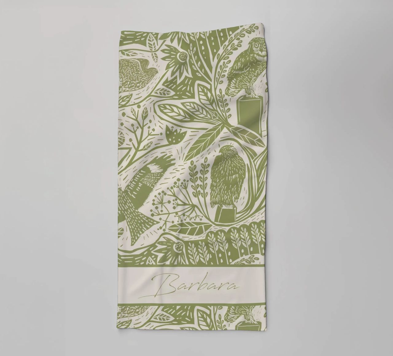 Personalized Boho Linocut Birds – Rustic Art Print towel by Patruschka’s Patterns