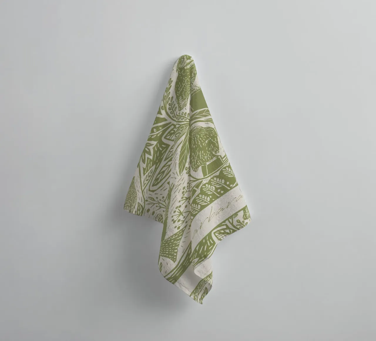 Gepersonaliseerde Boho Linosnede Vogels - Rustieke Kunstdruk badhanddoek van Patruschka’s Patterns