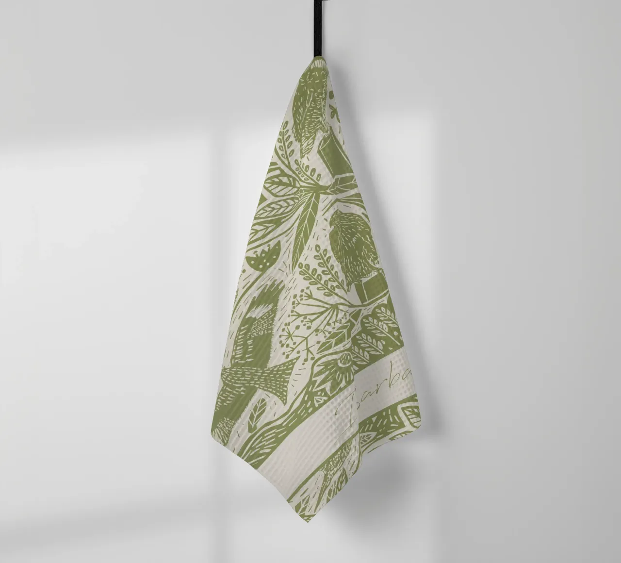 Gepersonaliseerde Boho Linosnede Vogels - Rustieke Kunstdruk theedoek van Patruschka’s Patterns