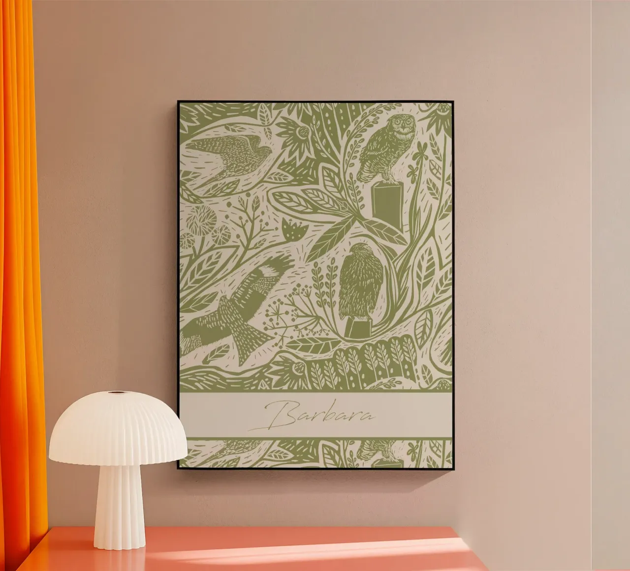Gepersonaliseerde Boho Linosnede Vogels - Rustieke Kunstdruk acryl van Patruschka’s Patterns