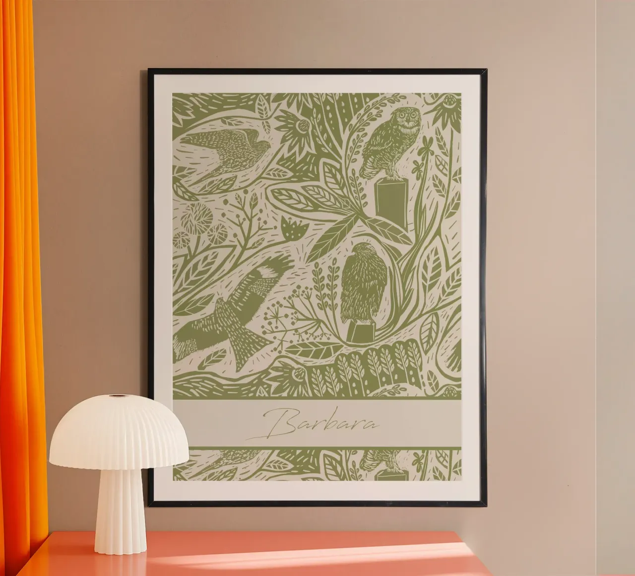 Gepersonaliseerde Boho Linosnede Vogels - Rustieke Kunstdruk hahnemühle van Patruschka’s Patterns