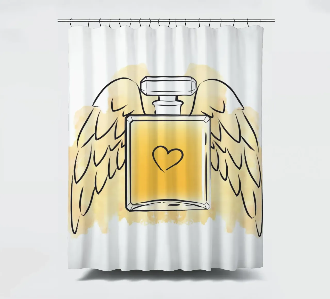 Golden Perfume Bottle with wings shower curtain by Martina