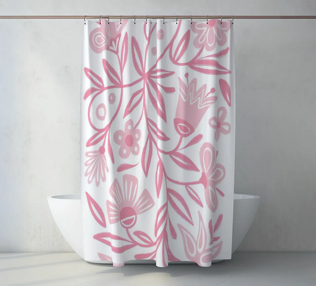 Pink Floral folklore shower curtain by Martina