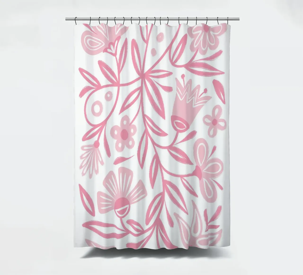 Pink Floral folklore shower curtain by Martina
