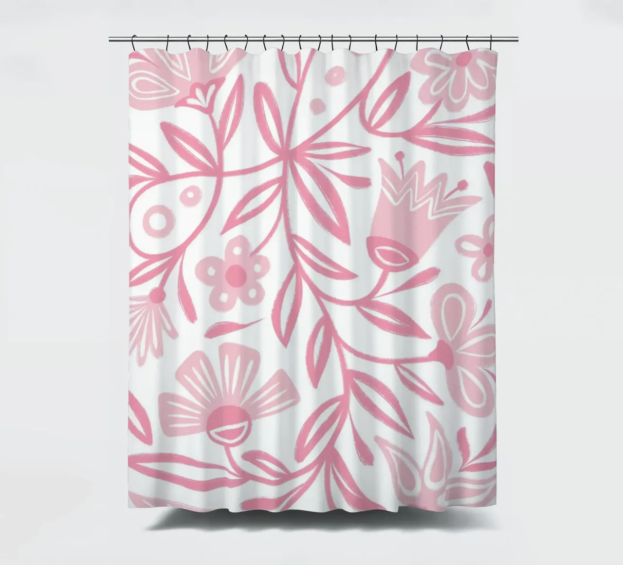 Pink Floral folklore shower curtain by Martina