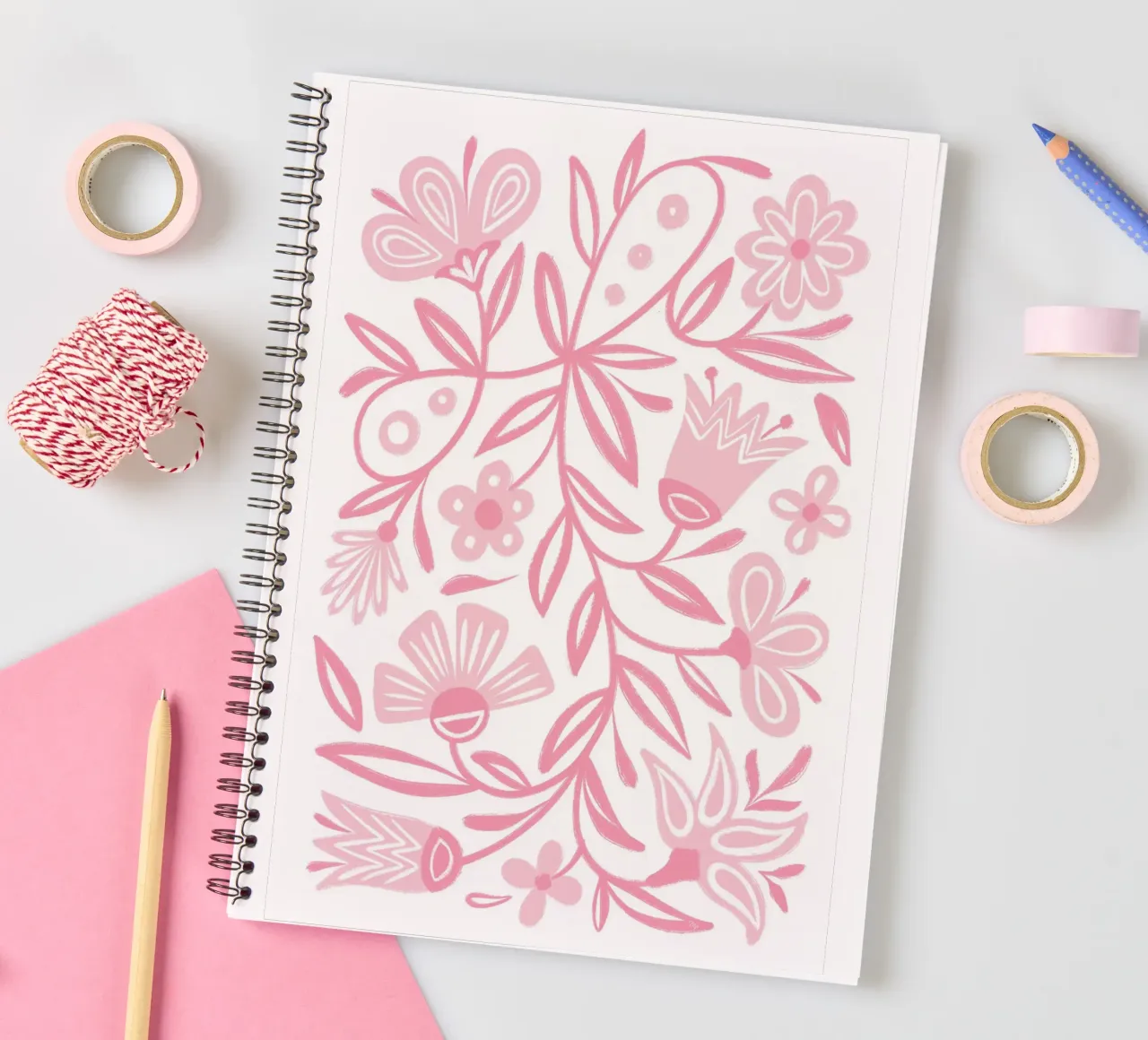 Pink Floral folklore spiral notebook by Martina