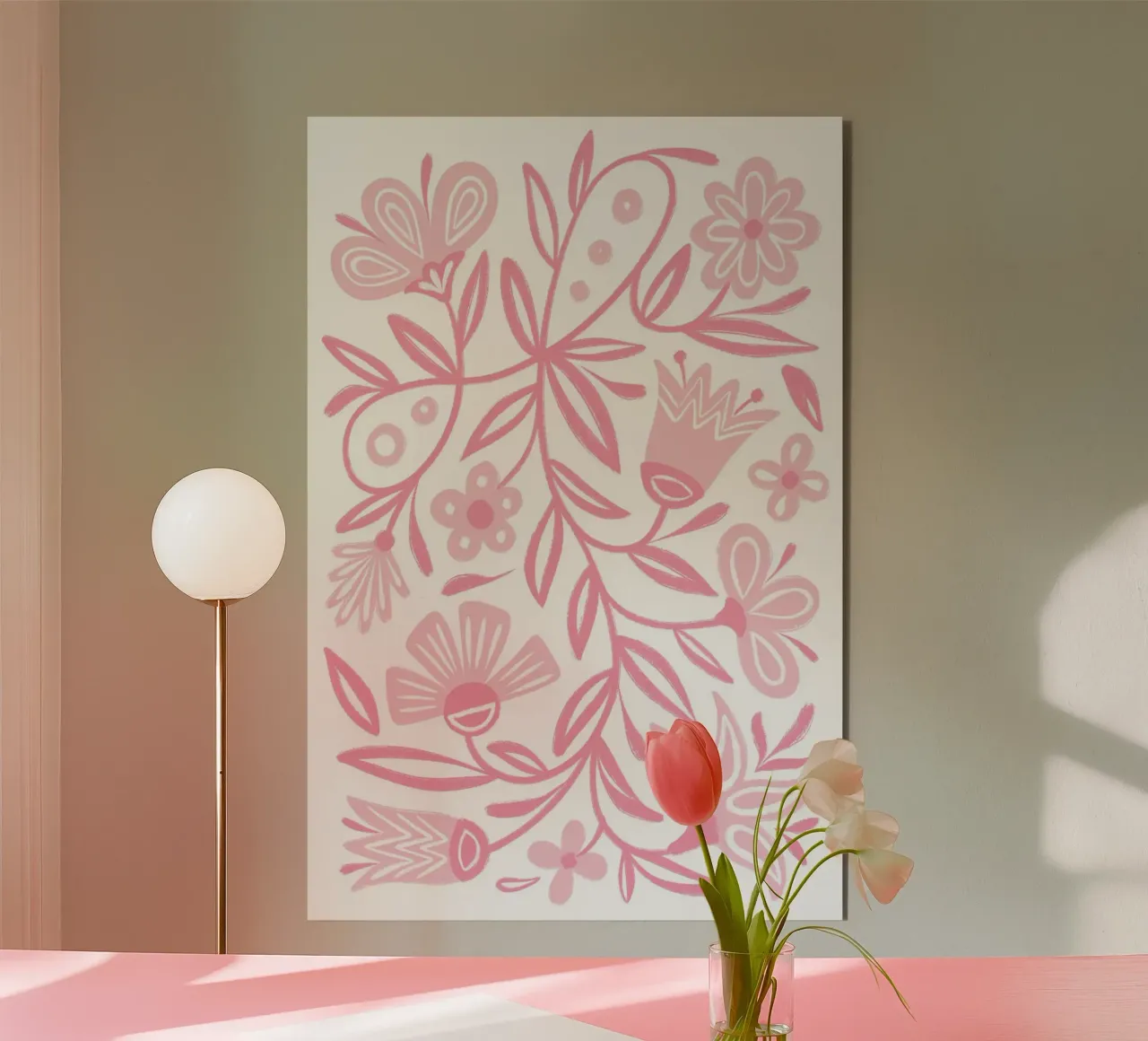 Folklore floral rose panneau forex de Martina