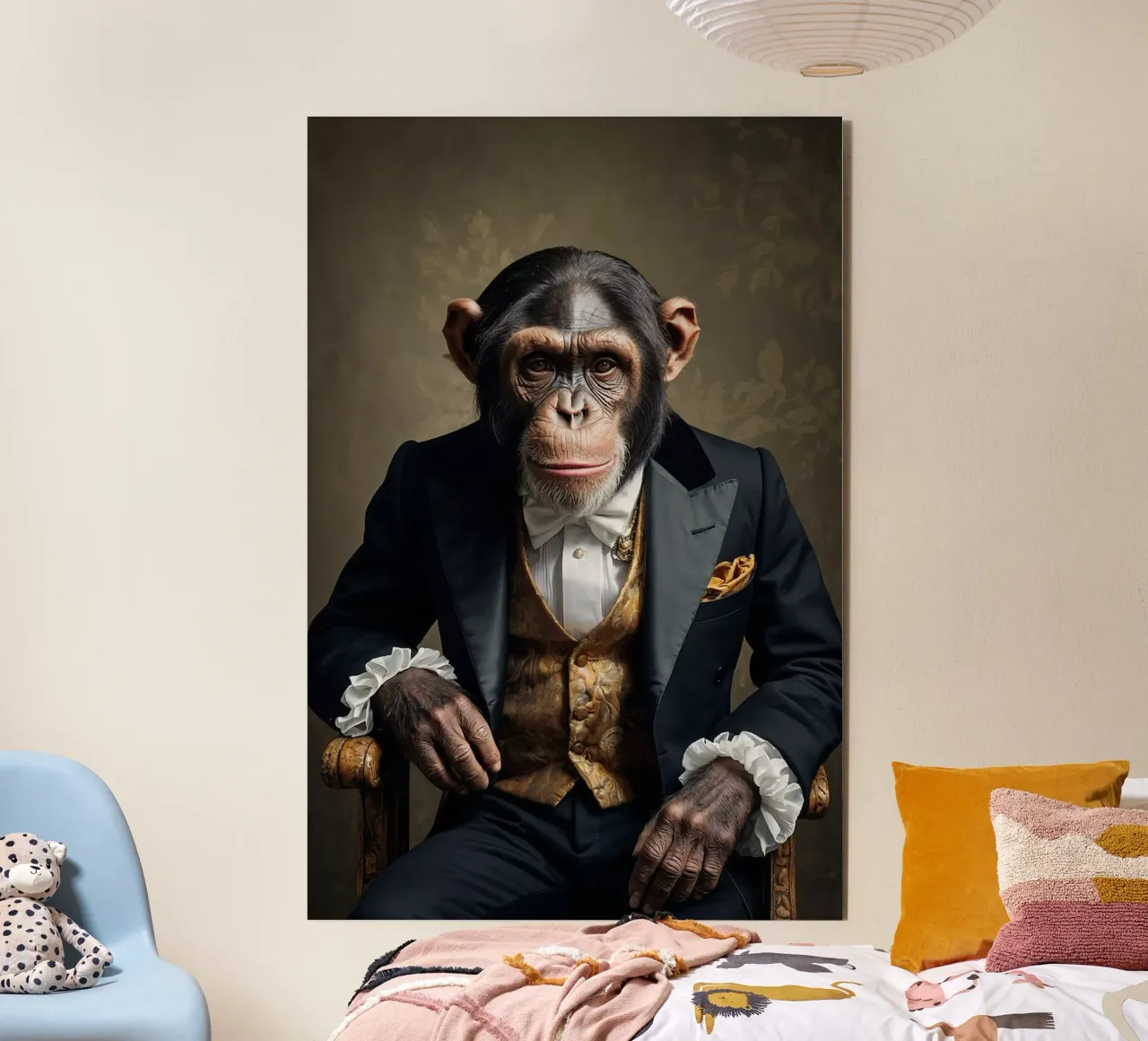 De verfijnde gentleman - chimpansee-editie aluminium-dibond van Beasts of Nobility