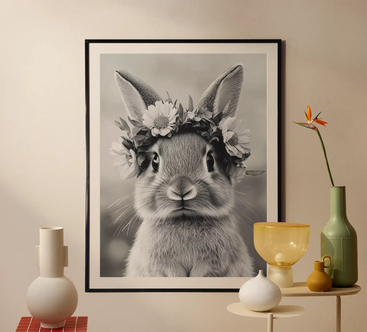 Hase mit Blumenkranz poster da theroom