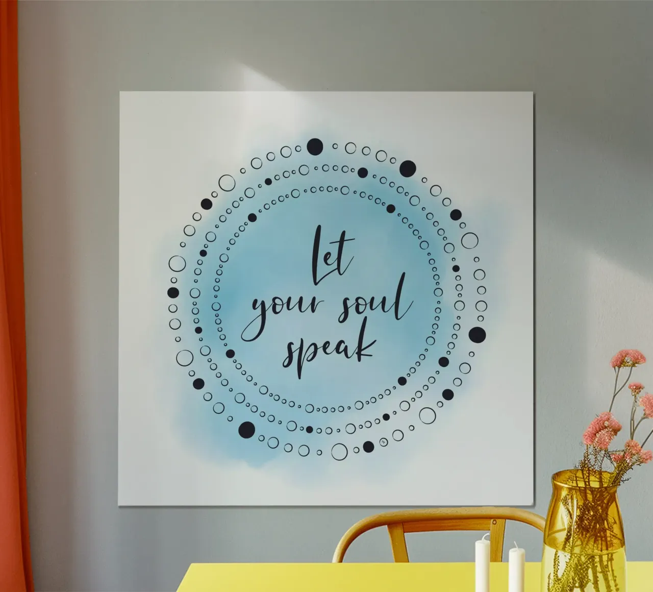 Lass deine Seele sprechen zen quote Poster mit Holzrahmen von Martina
