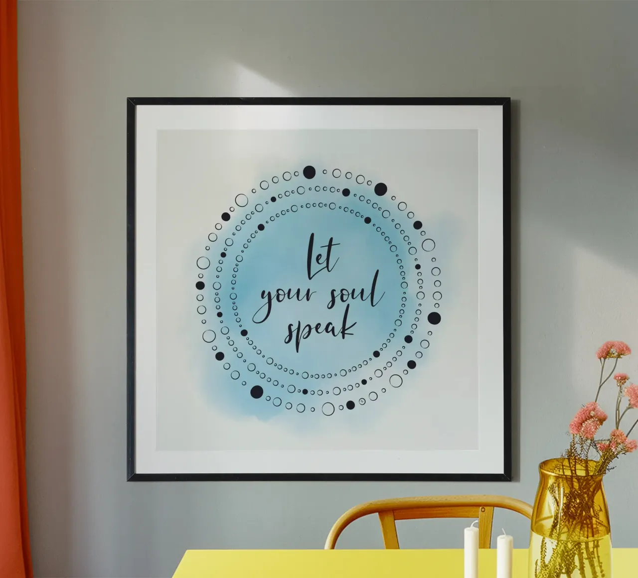 Lass deine Seele sprechen zen quote Poster mit Holzrahmen von Martina