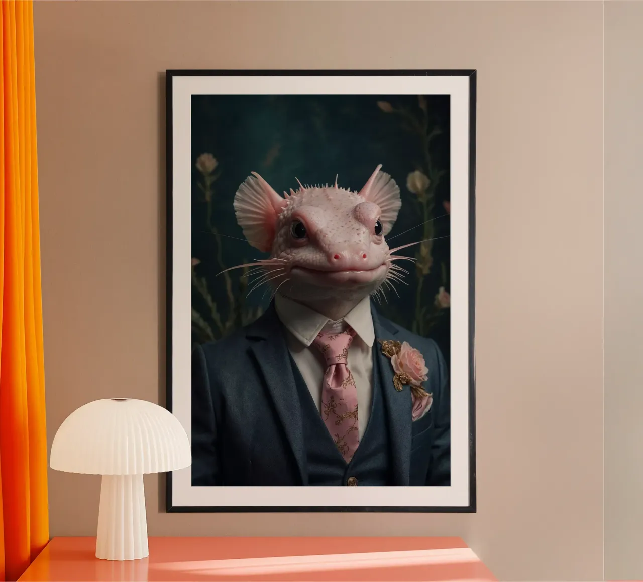 Ambrose the Dapper Axolotl – Elegant Underwater Portrait poster by Beasts of Nobility