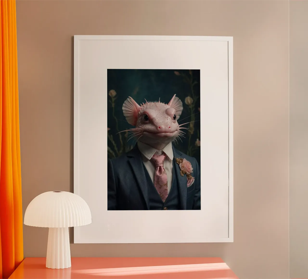 Ambrose the Dapper Axolotl – Elegant Underwater Portrait poster by Beasts of Nobility
