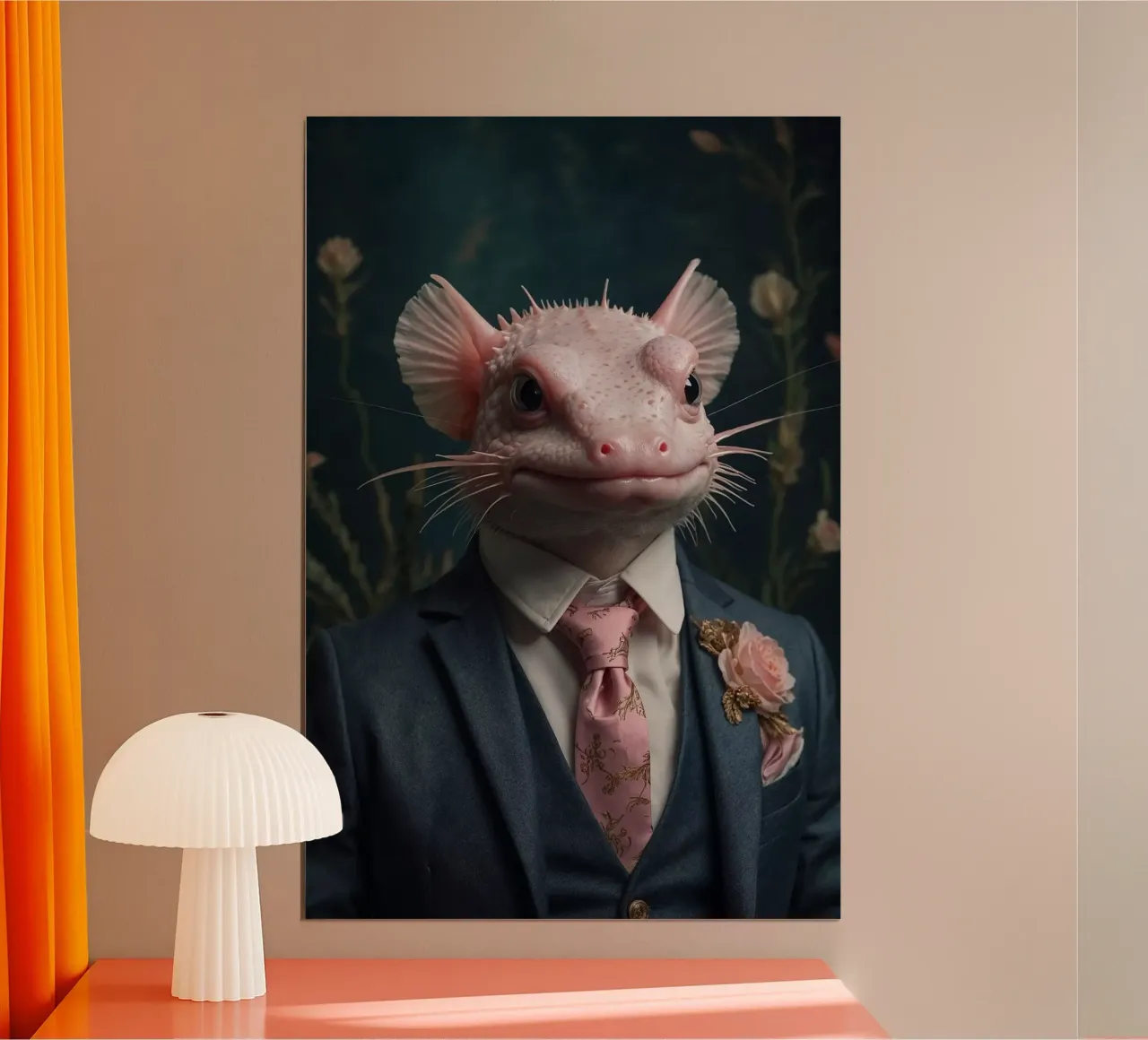 Ambrose the Dapper Axolotl – Elegant Underwater Portrait poster by Beasts of Nobility