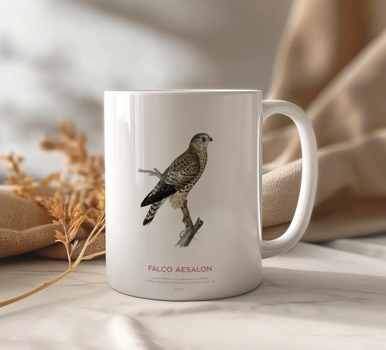 Merlino o Falco Aesalon tazza in ceramica da Vintagrafica