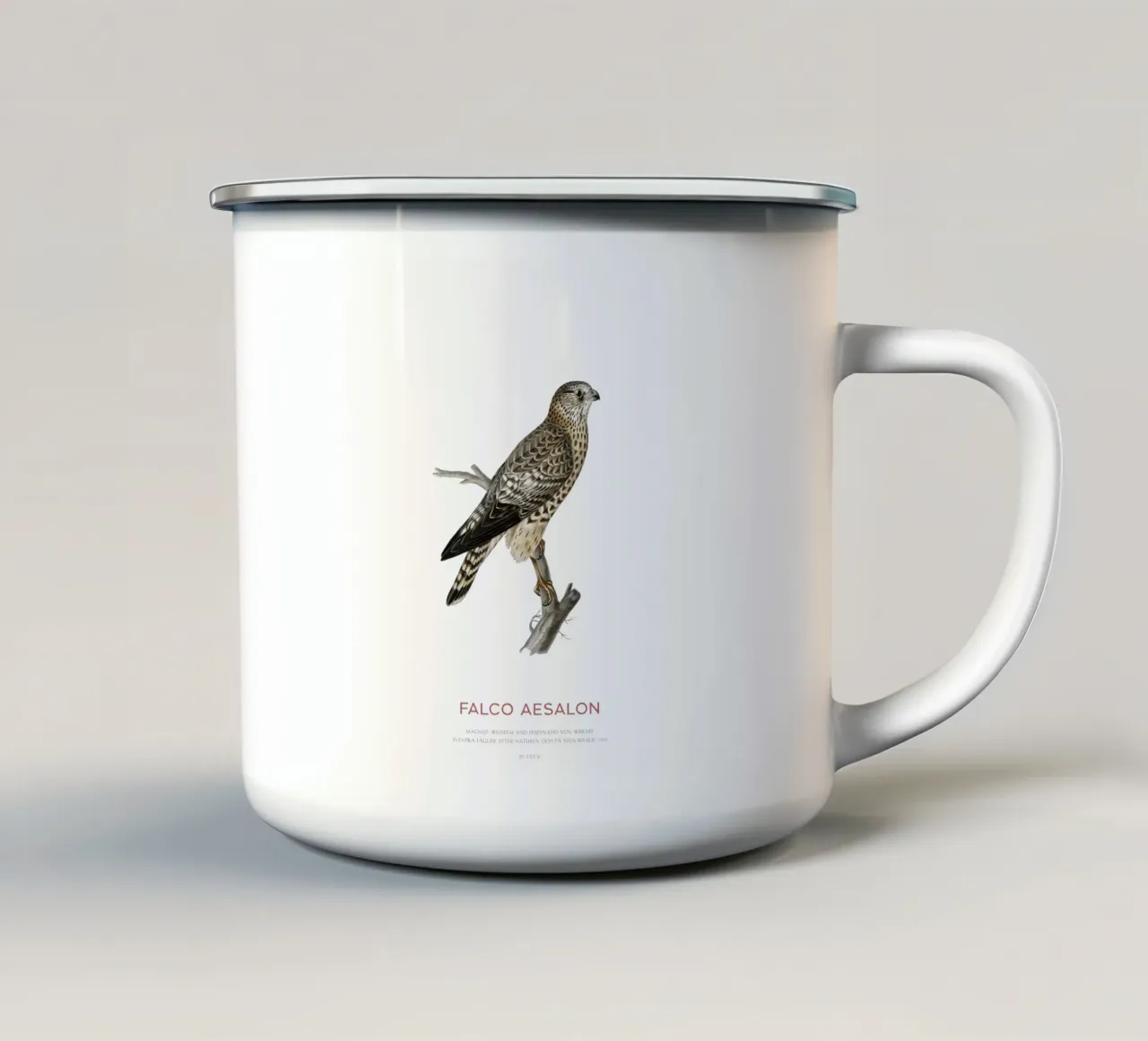 Merlino o Falco Aesalon tazza in smalto da Vintagrafica