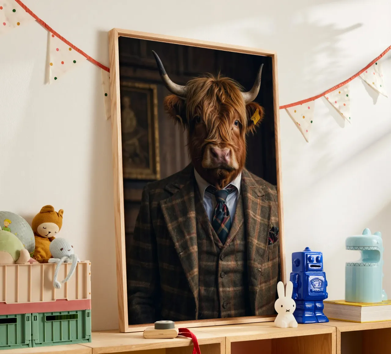 Douglas der Hochland-Gentleman - Kuh Edition Leinwand mit Schattenfugenrahmen von Beasts of Nobility
