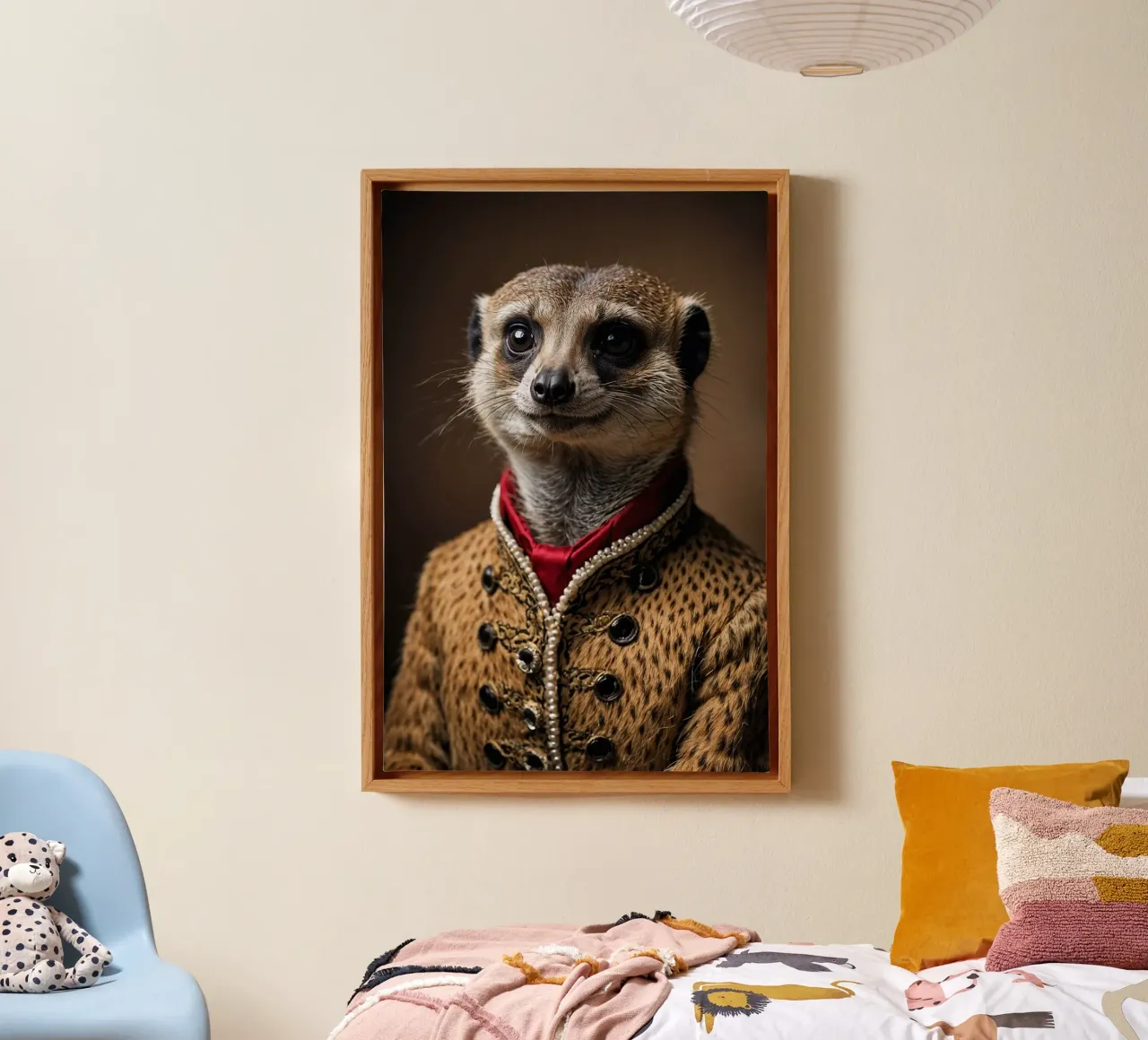 Sir Monty – The Elegant Meerkat in Royal Attire canvas with Floater frame by Beasts of Nobility