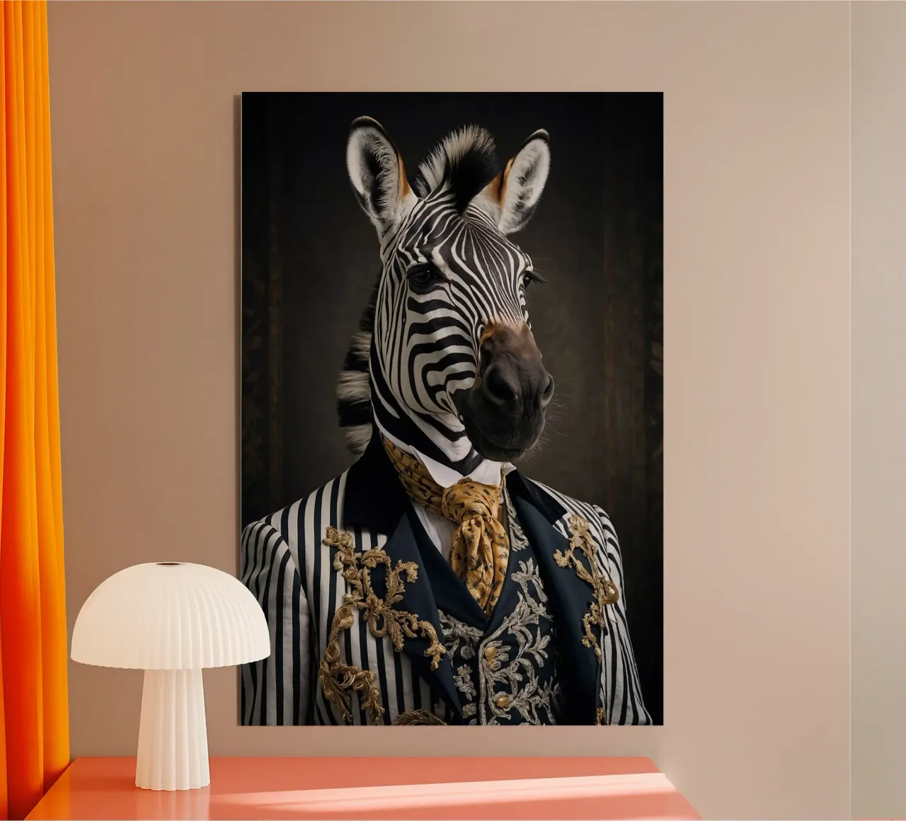 Baron Zayne - La zebra elegante con accenti dorati alluminio dibond da Beasts of Nobility