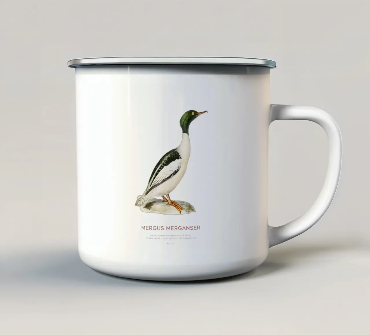 Mergus merganser o Mergus merganser tazza in smalto da Vintagrafica
