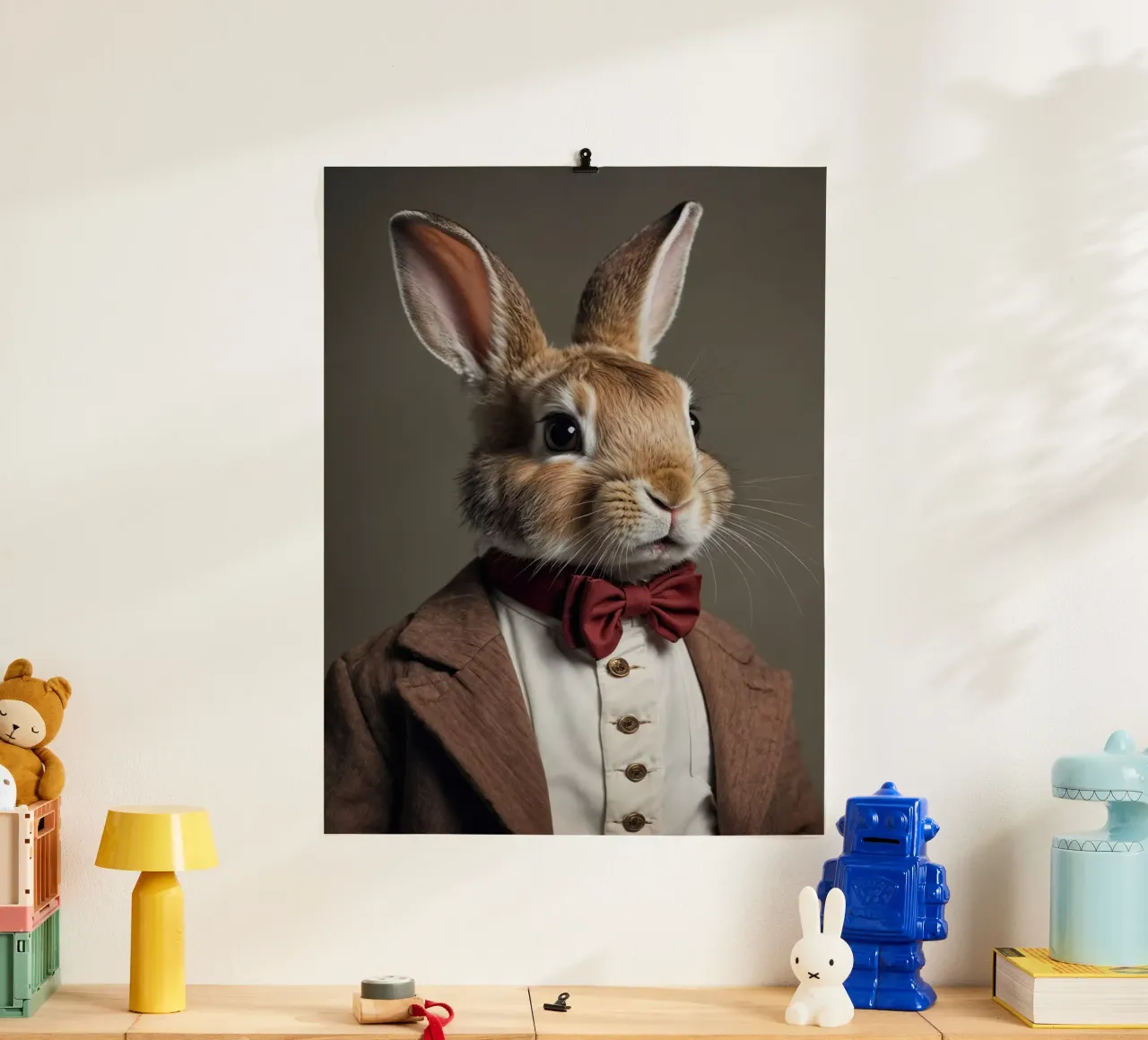 Lord Baxter – The Dapper Bunny in a Red Bow Tie poster by Beasts of Nobility