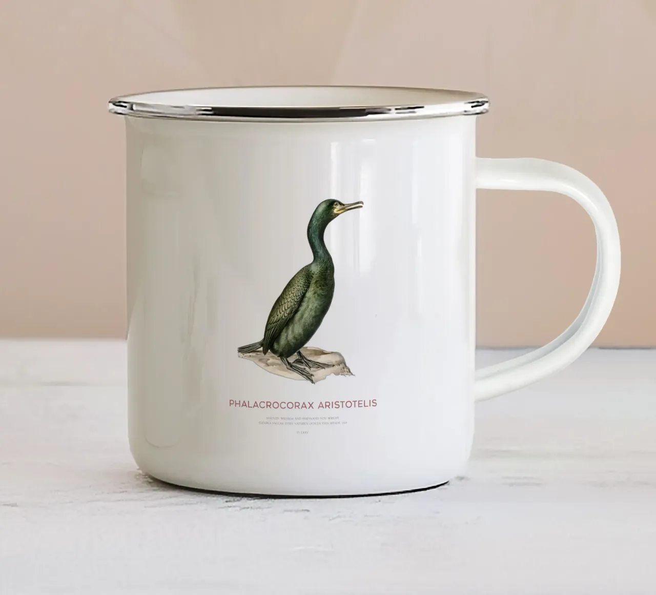 Falco di mare o Phalacrocorax aristotelis tazza in smalto da Vintagrafica