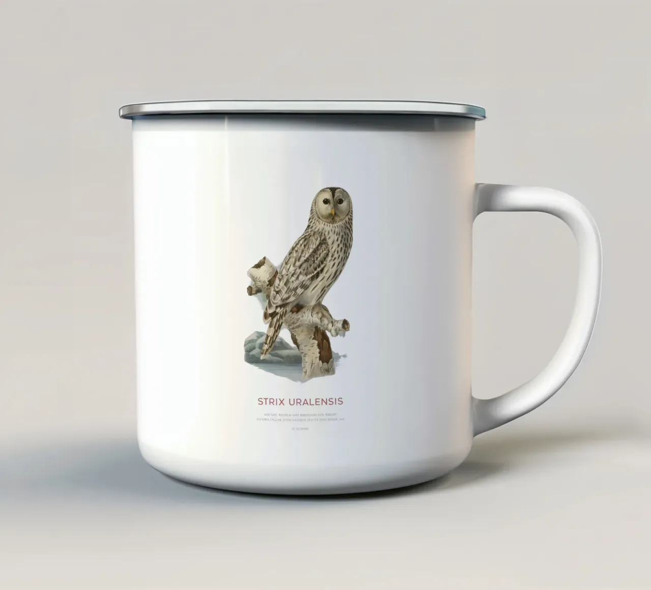 Gufo degli Urali o Strix uralensis tazza in smalto da Vintagrafica
