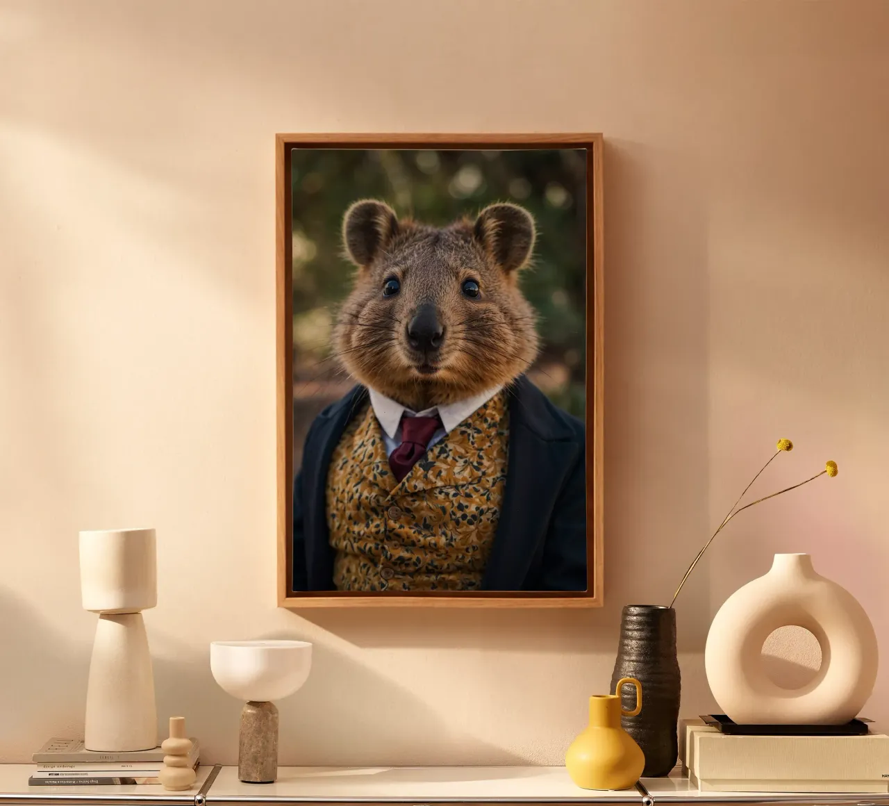 The Charming Quokka – Happiness in Style canvas with Floater frame by Beasts of Nobility