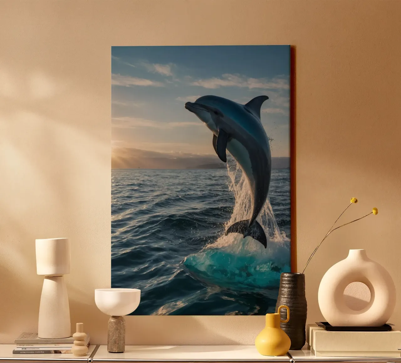A Dolphin's Dance in the Ocean tela con Cornice a cassetta da Art Boutique