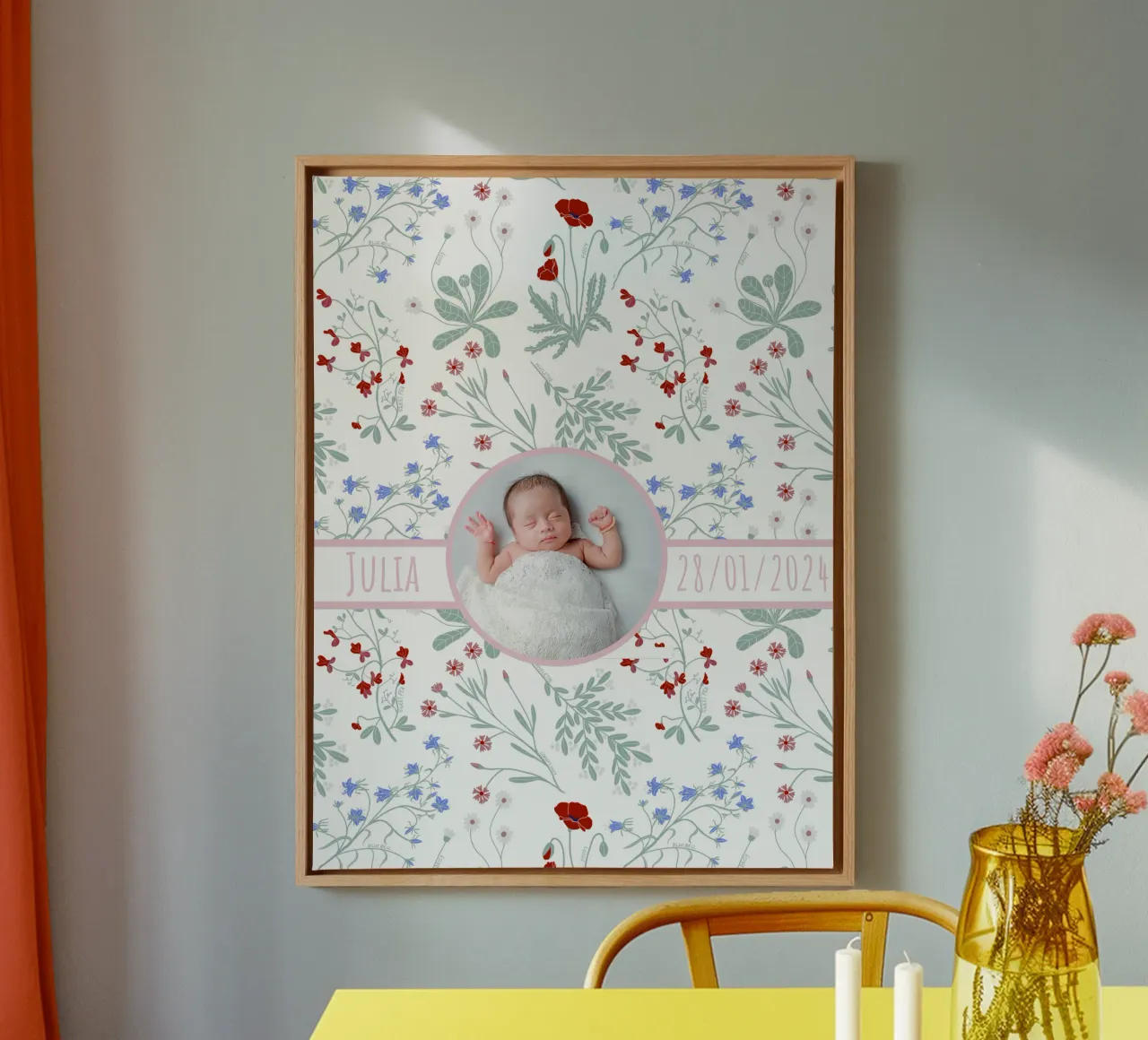 Gepersonaliseerde Wildflower Dreams - Bloemen Kunstdruk Boho baby canvas met Baklijst van Patruschka’s Patterns
