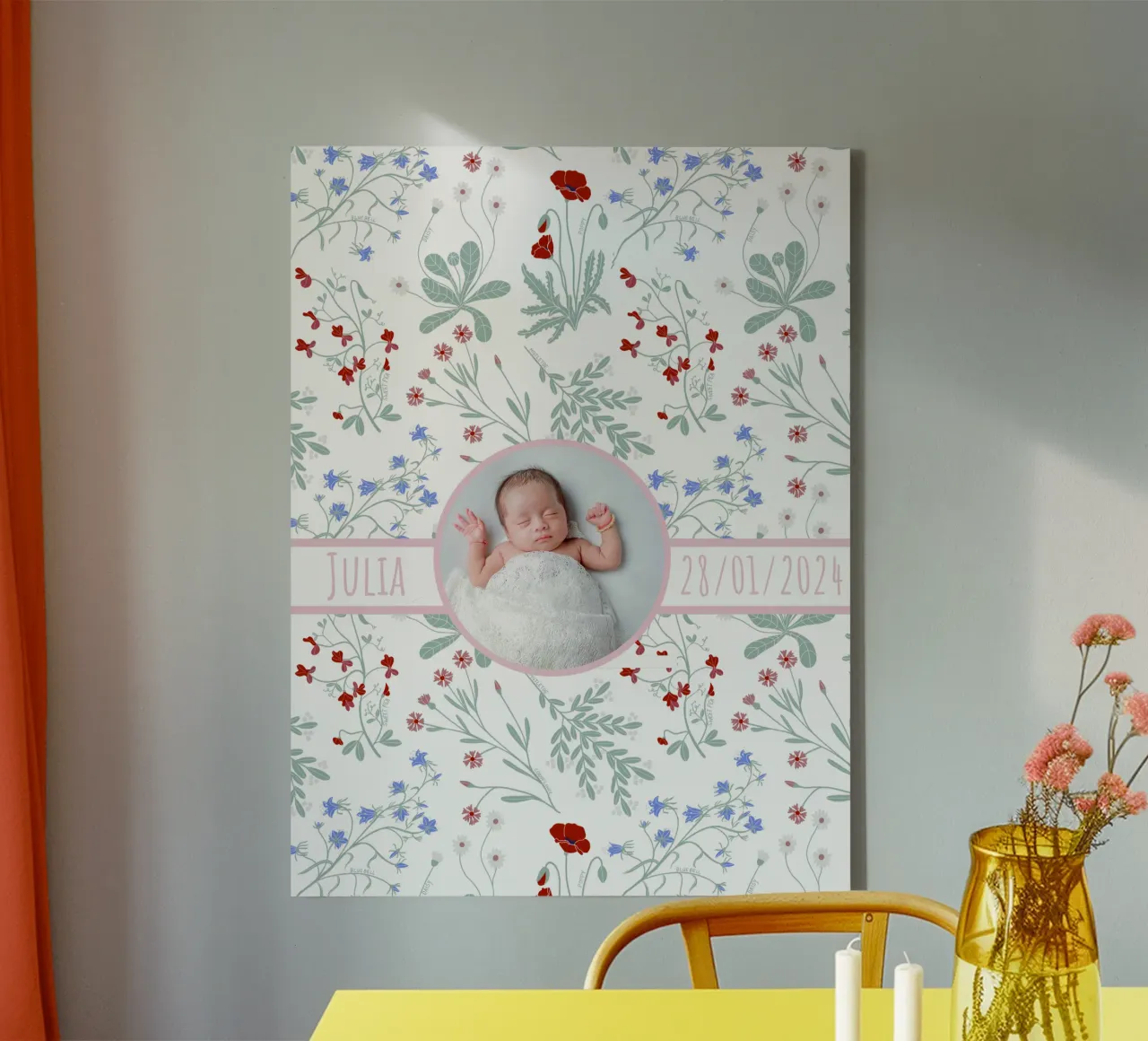 Gepersonaliseerde Wildflower Dreams - Bloemen Kunstdruk Boho baby canvas met Baklijst van Patruschka’s Patterns
