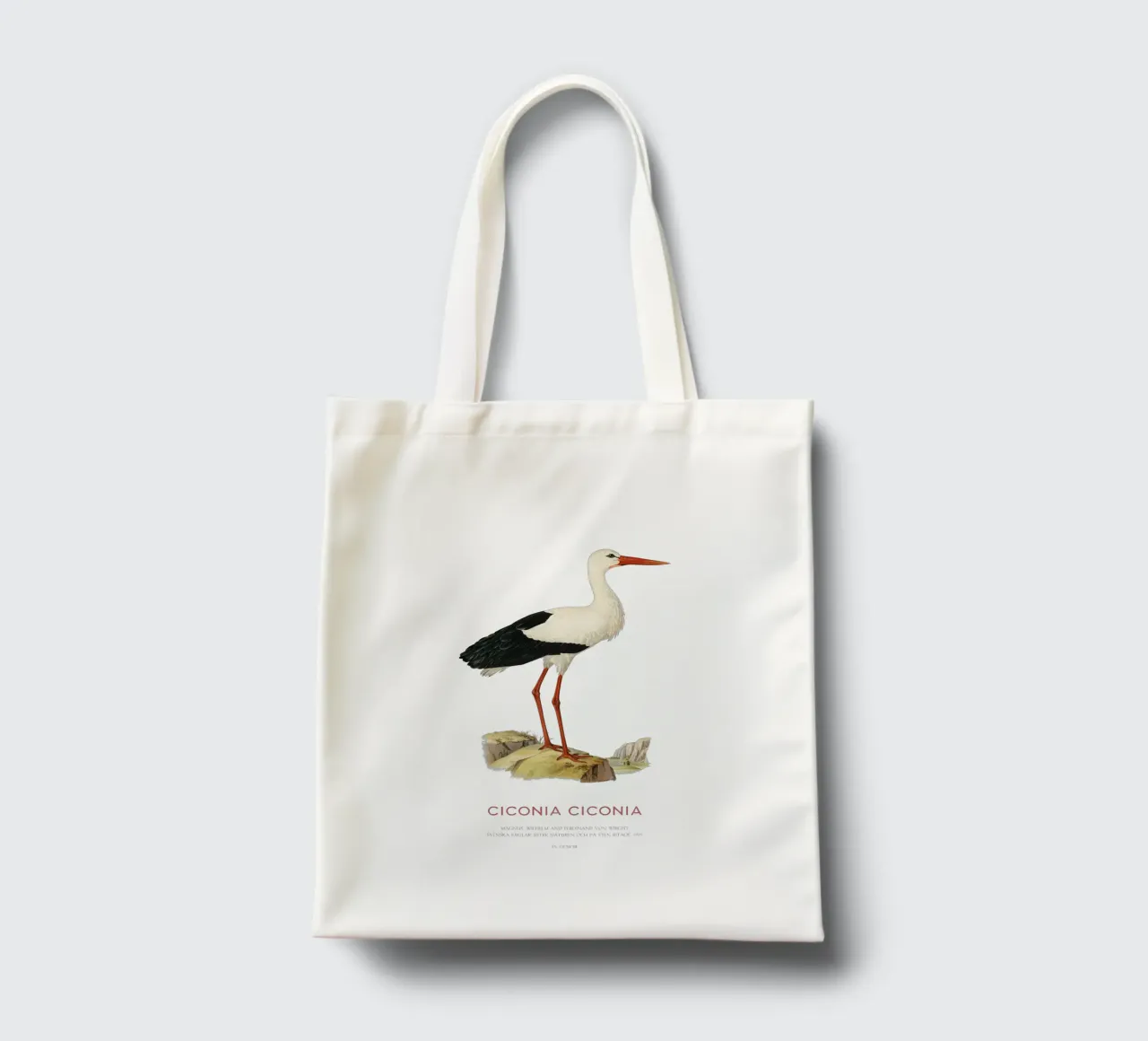 Weißstorch oder Ciconia ciconia Jutebeutel von Vintagrafica