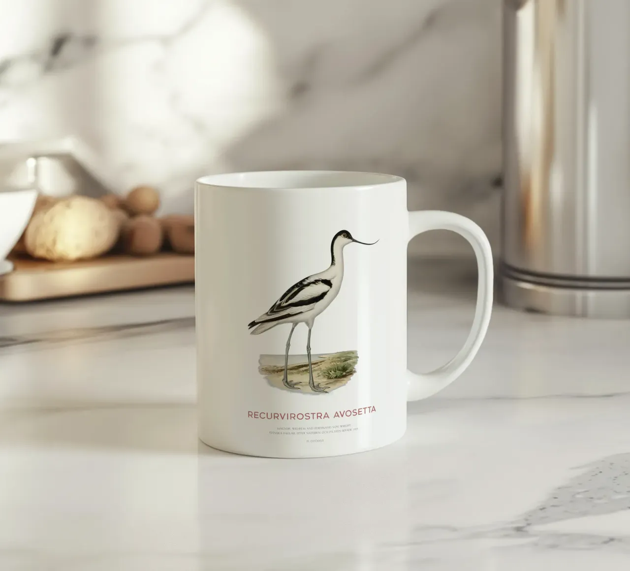Avocetta o Recurvirostra avosetta tazza in ceramica da Vintagrafica
