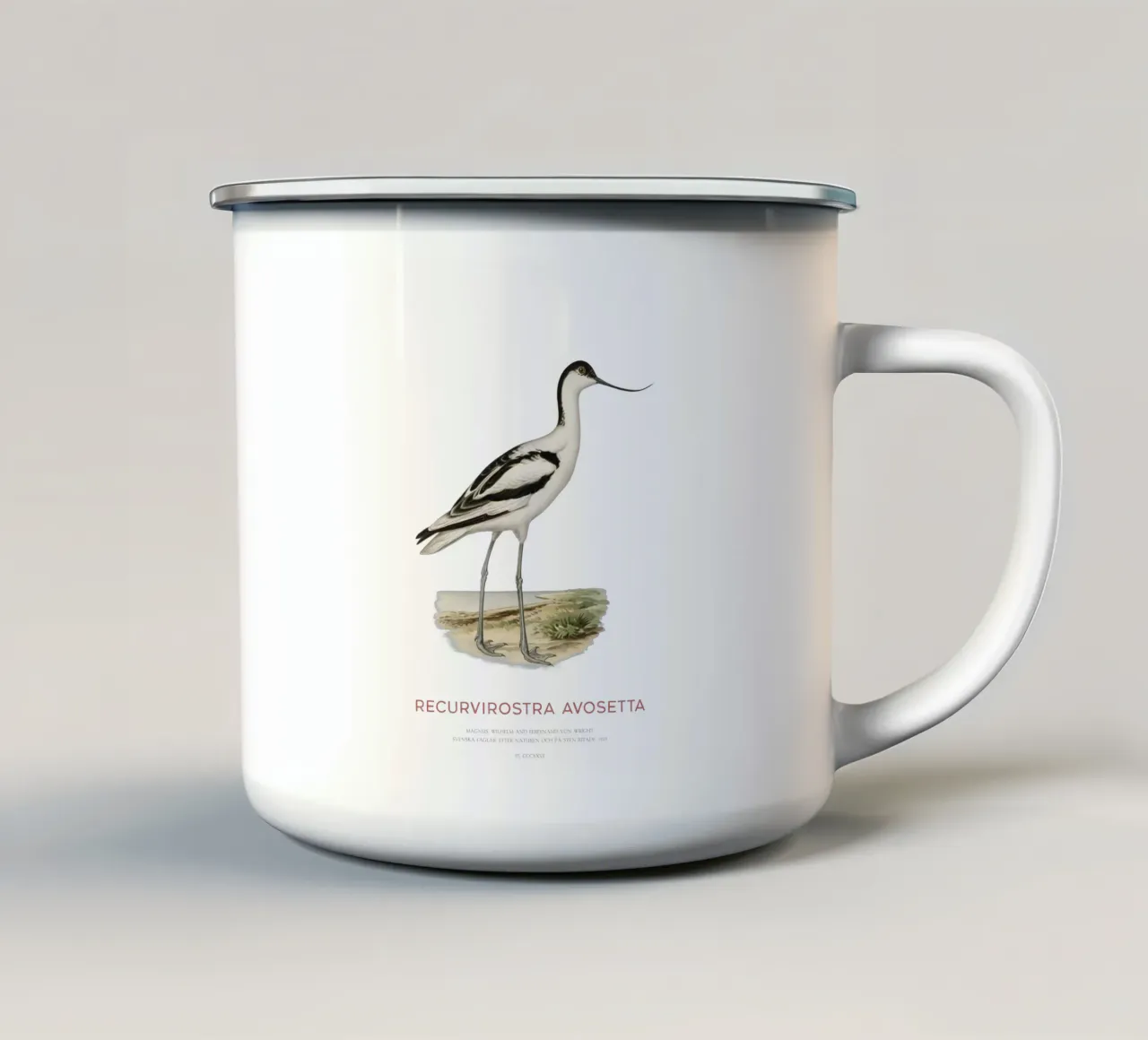 Avocetta o Recurvirostra avosetta tazza in smalto da Vintagrafica