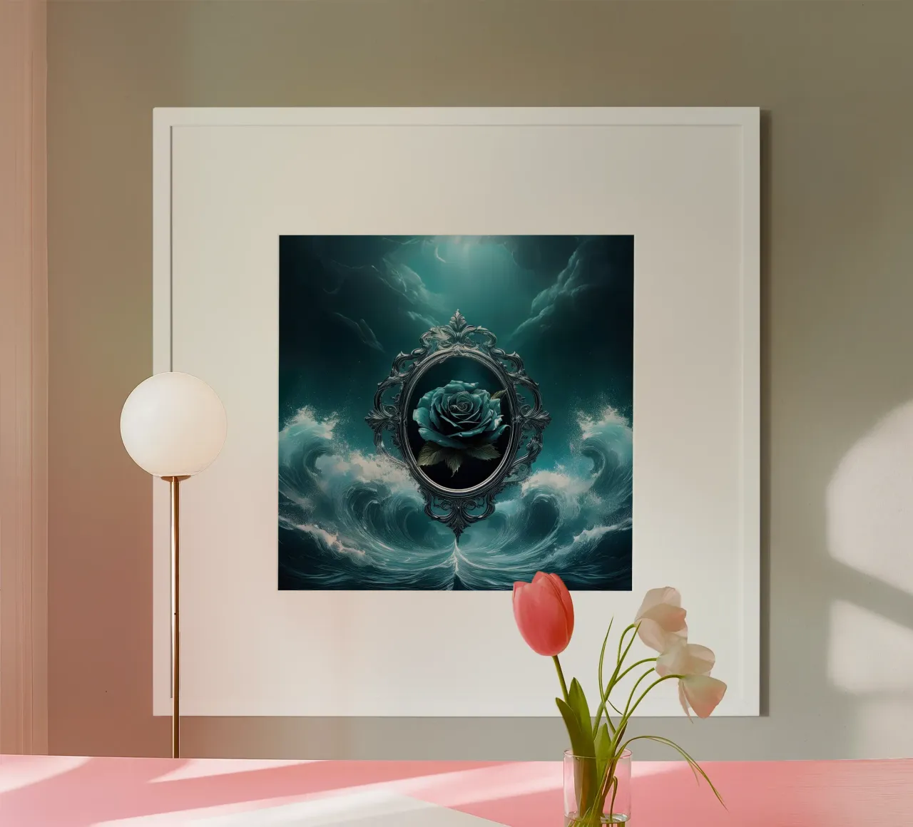 rosa nera 1 poster con telaio in alluminio da kimmindmuse