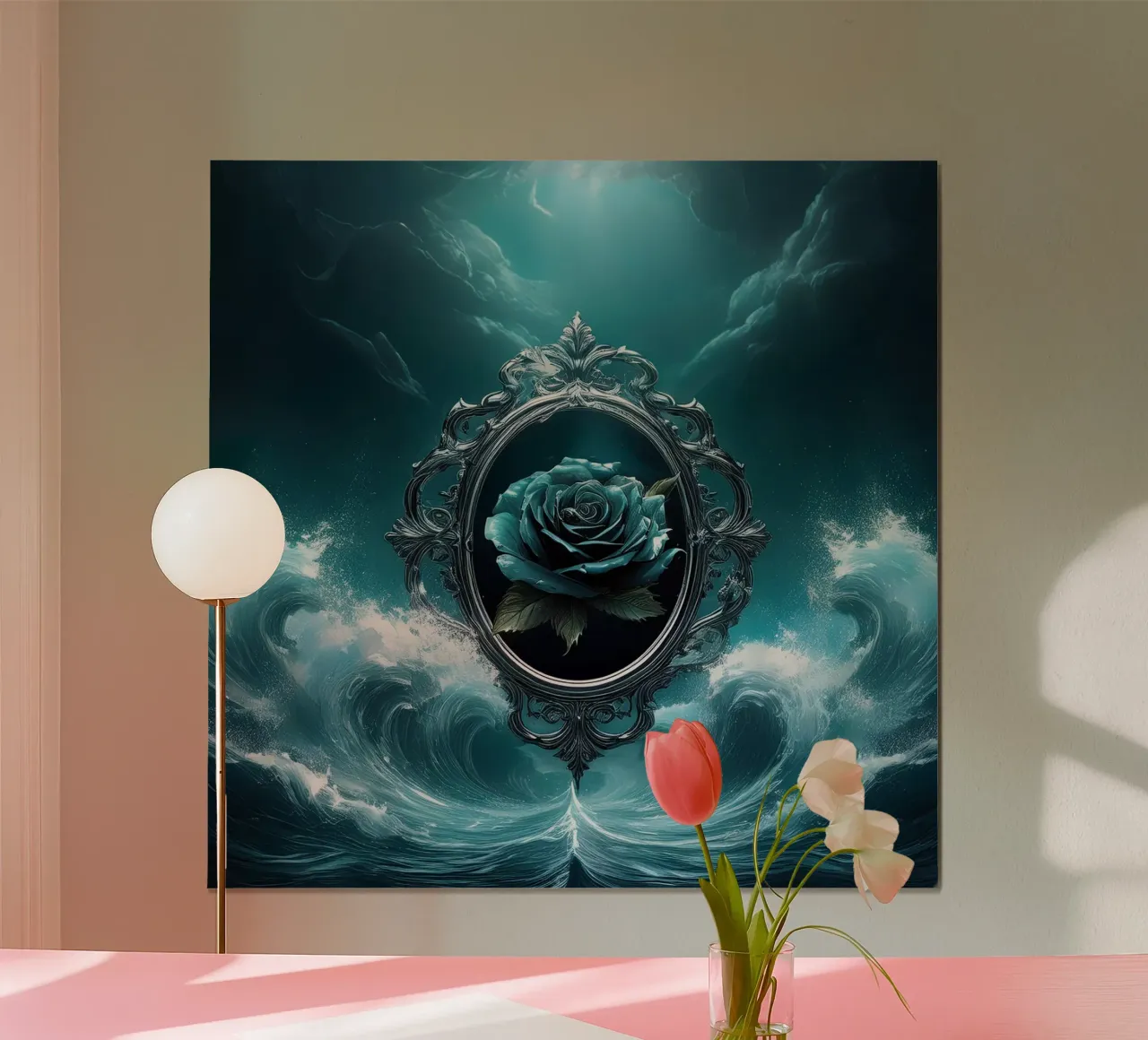 rosa nera 1 poster con telaio in alluminio da kimmindmuse