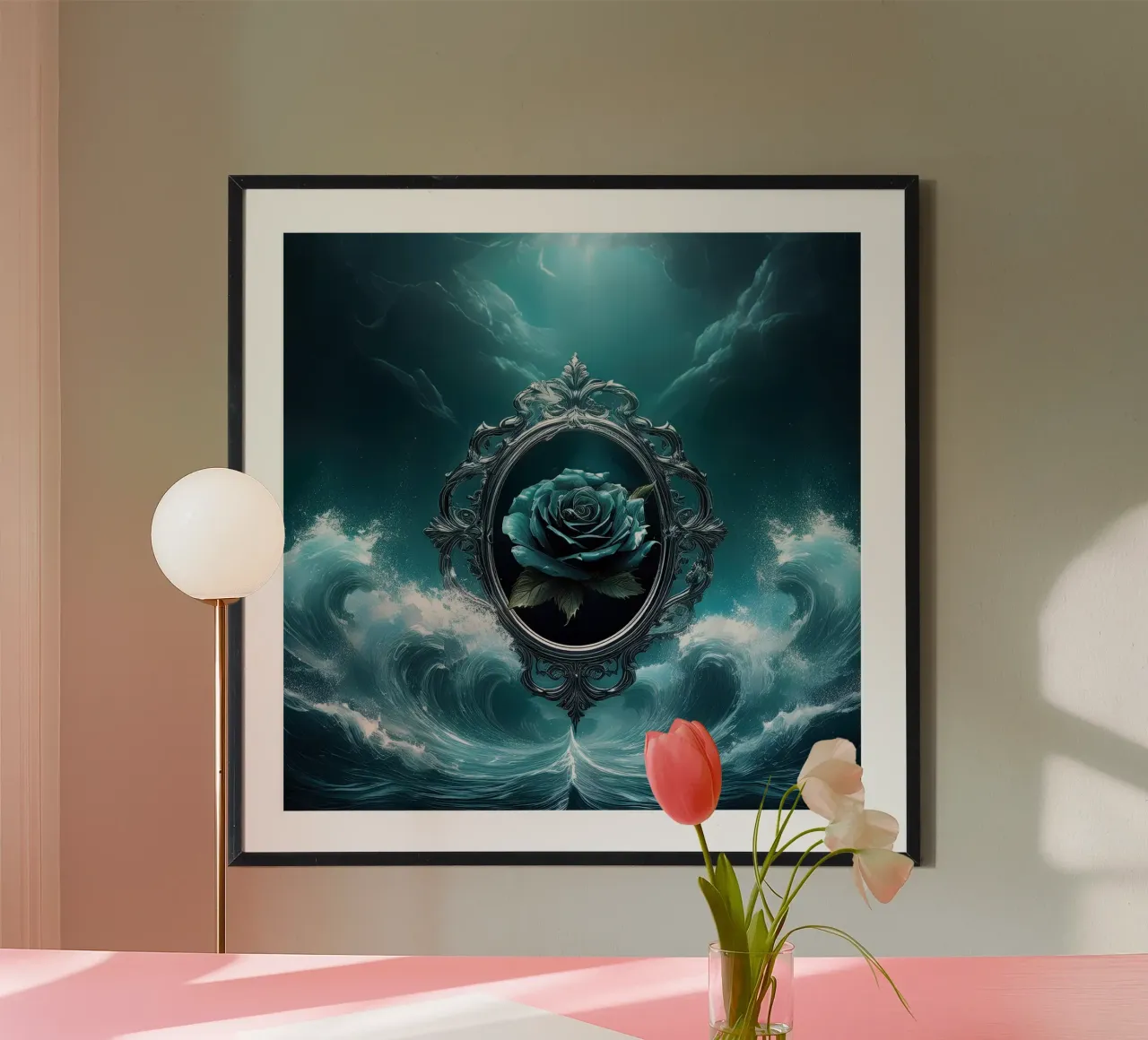 rosa nera 1 poster con telaio in alluminio da kimmindmuse