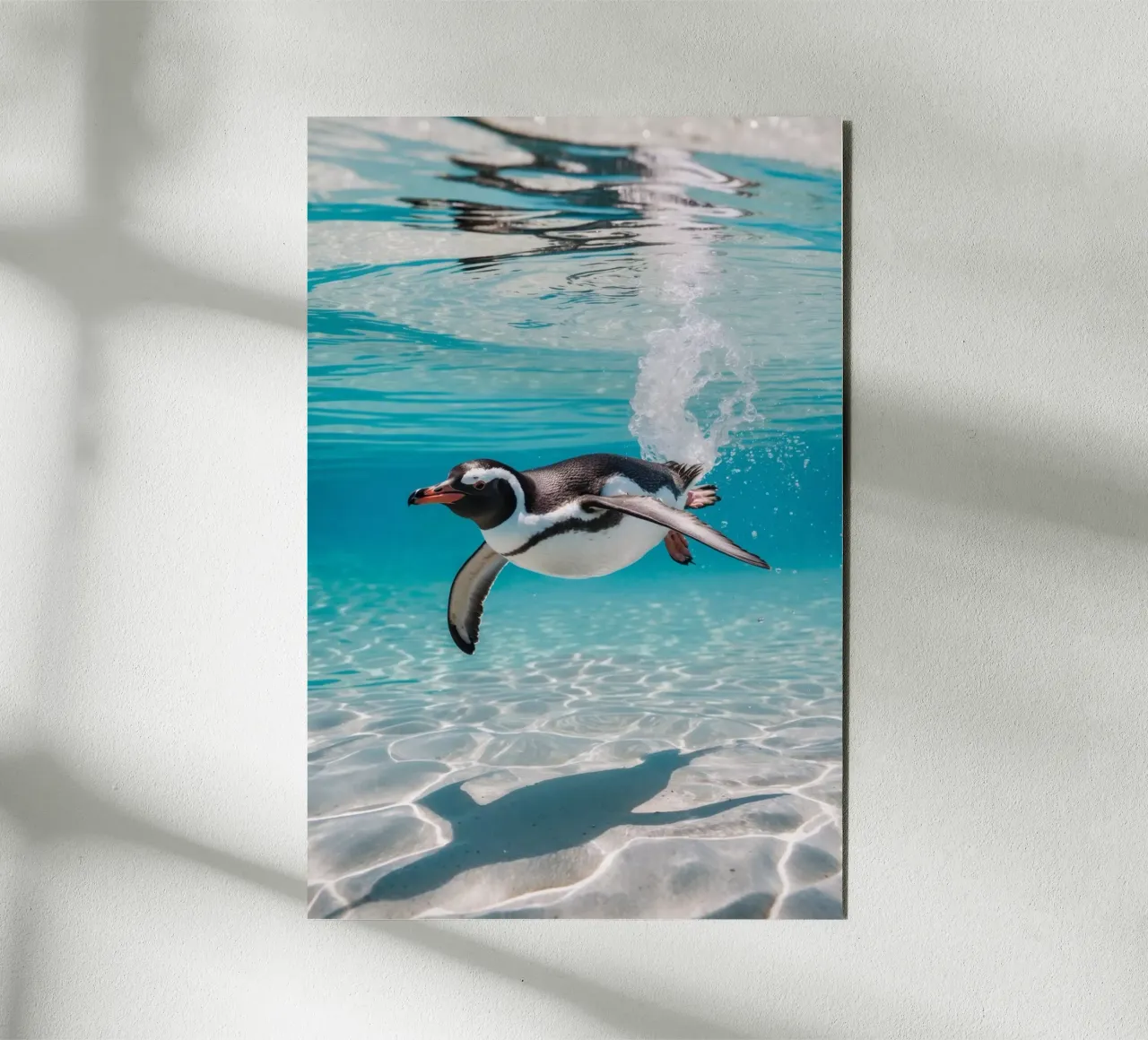 Wings of the Sea: A Penguin's Dive alu-dibond by Art Boutique