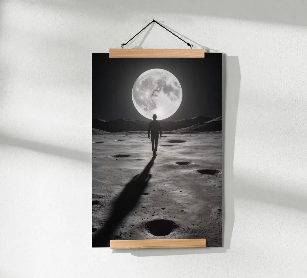Echoes of Isolation: Walking on the Moon poster con telaio in plastica da Art Boutique