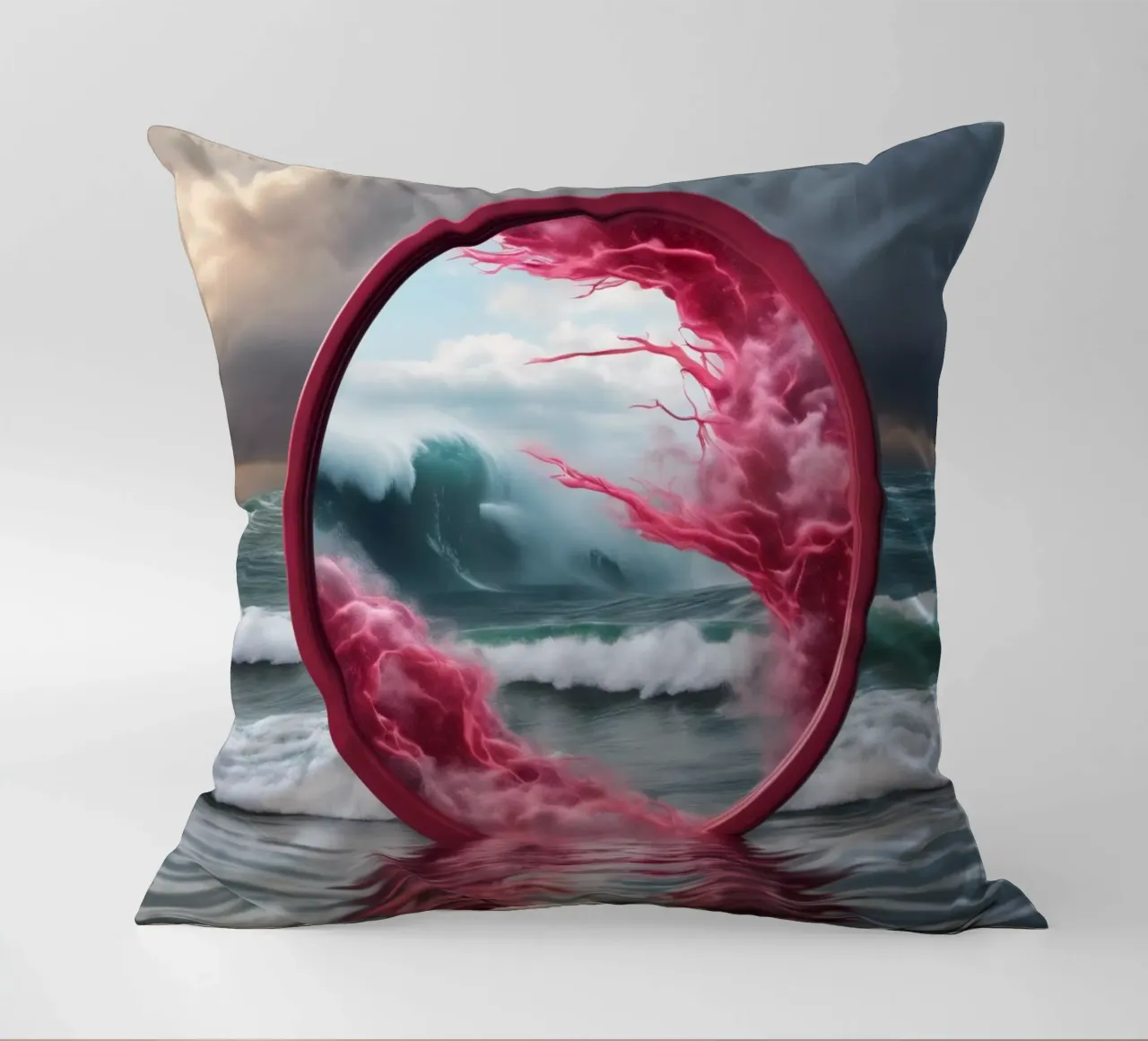 red wave decorative cushion by kimmindmuse