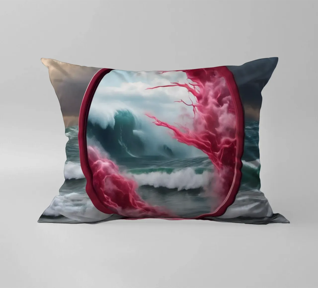red wave decorative cushion by kimmindmuse
