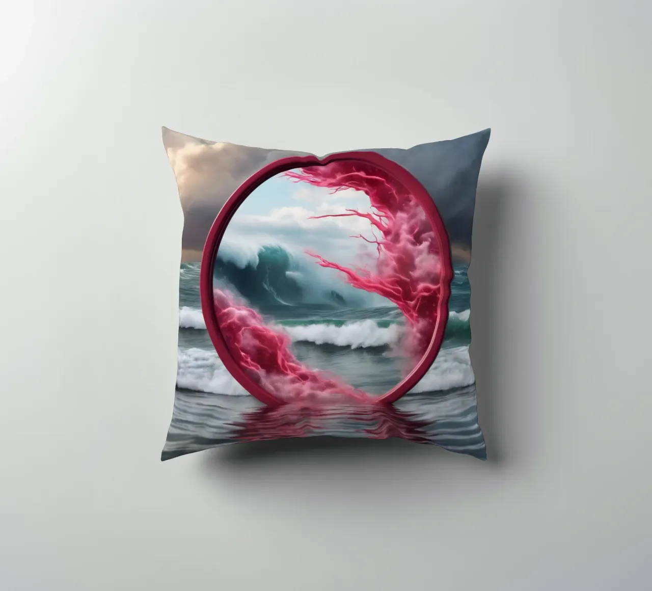 red wave decorative cushion by kimmindmuse