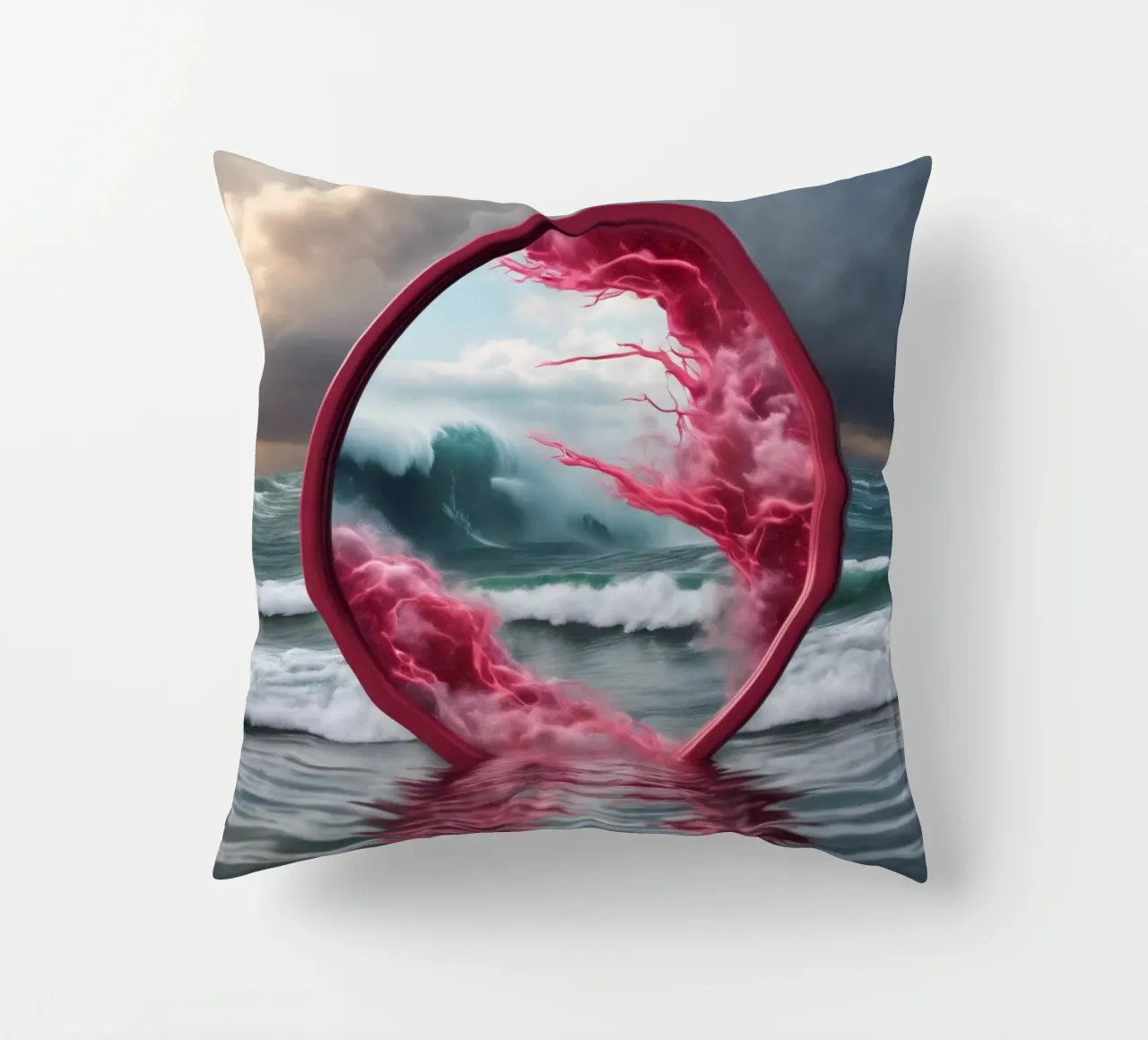 red wave decorative cushion by kimmindmuse