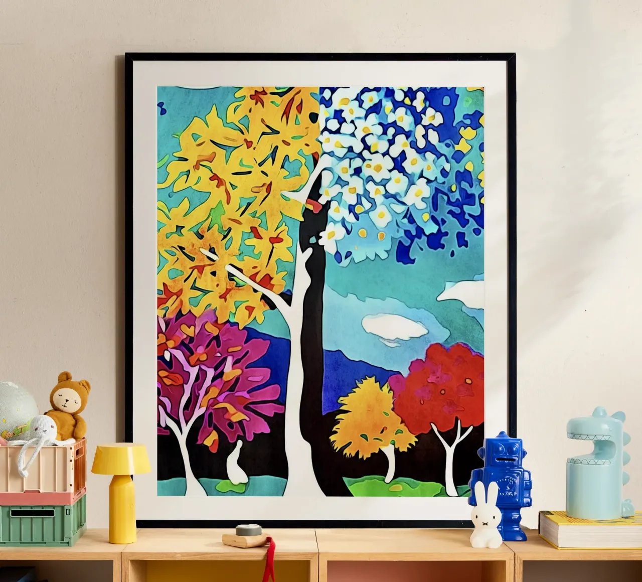 Paesaggio colorato, motivo #4 poster con telaio in legno da ZAMART